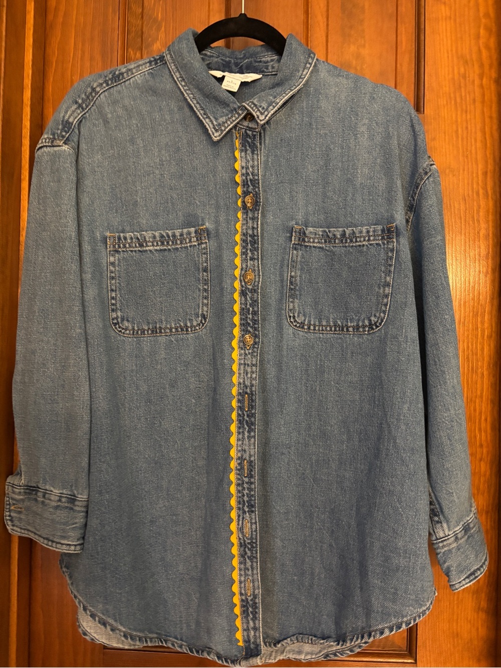 Upcycled Old Navy heavy weight denim shirt, with Rick rack